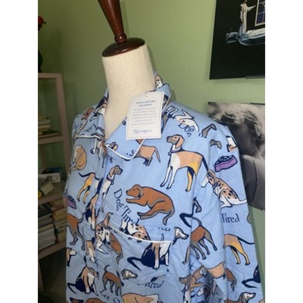 Pajamagram NWT Large Nightgown Dog Print Blue Flannel Long Sleeve Sleepwear - Picture 3 of 4